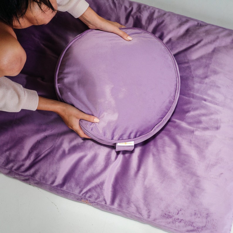 Green Velvet Meditation Cushion Set, Zafu Zabuton, Buckwheat Floor Cushion, Meditation Pillow Set, Large Floor Pillow Dusty Violet