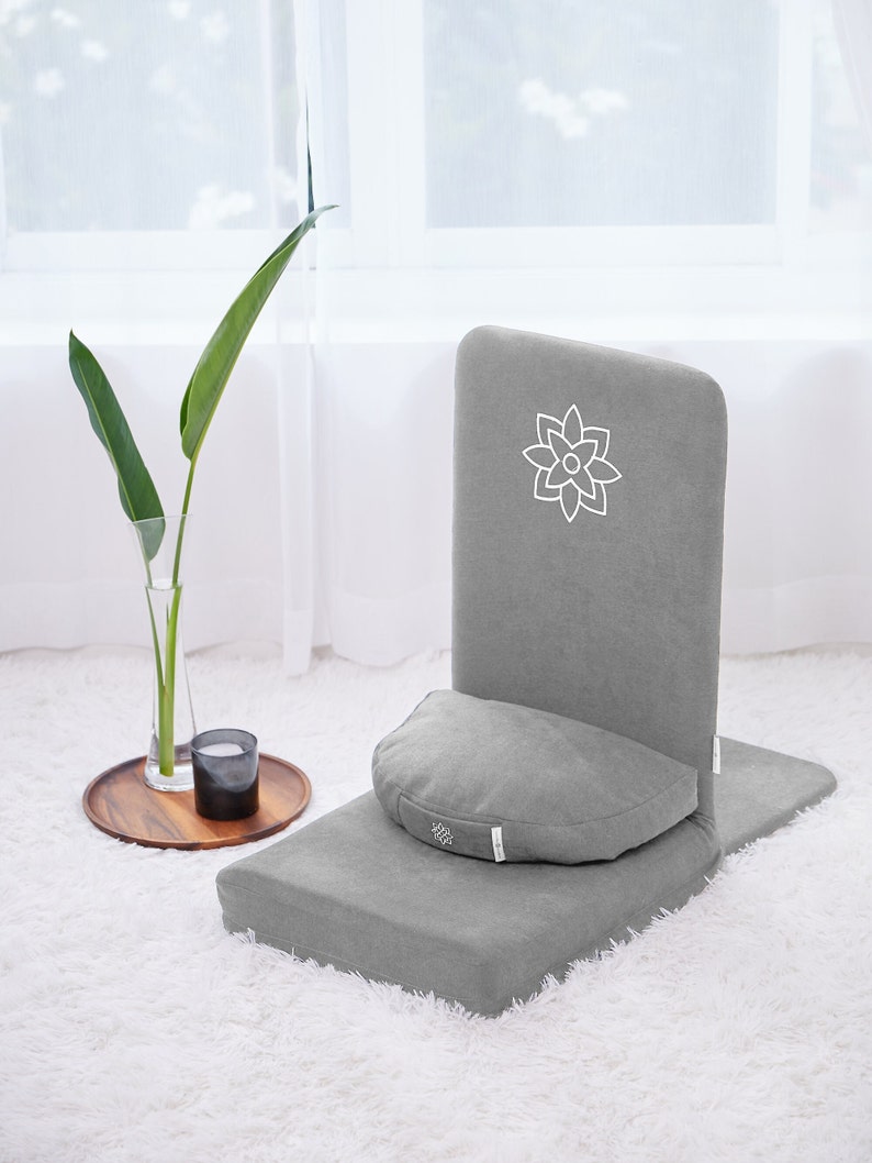 Black Folding Meditation Chair, Meditation Cushion with Back Support, Japanese Floor Chair, Floor Cushion, Zafu Pillow Gray