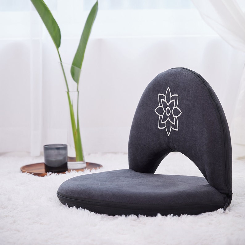 Black Small Floor Chair, Foldable Meditation Chair, Floor Cushion, Meditation Cushion with Back Support, Yoga Gifts image 8