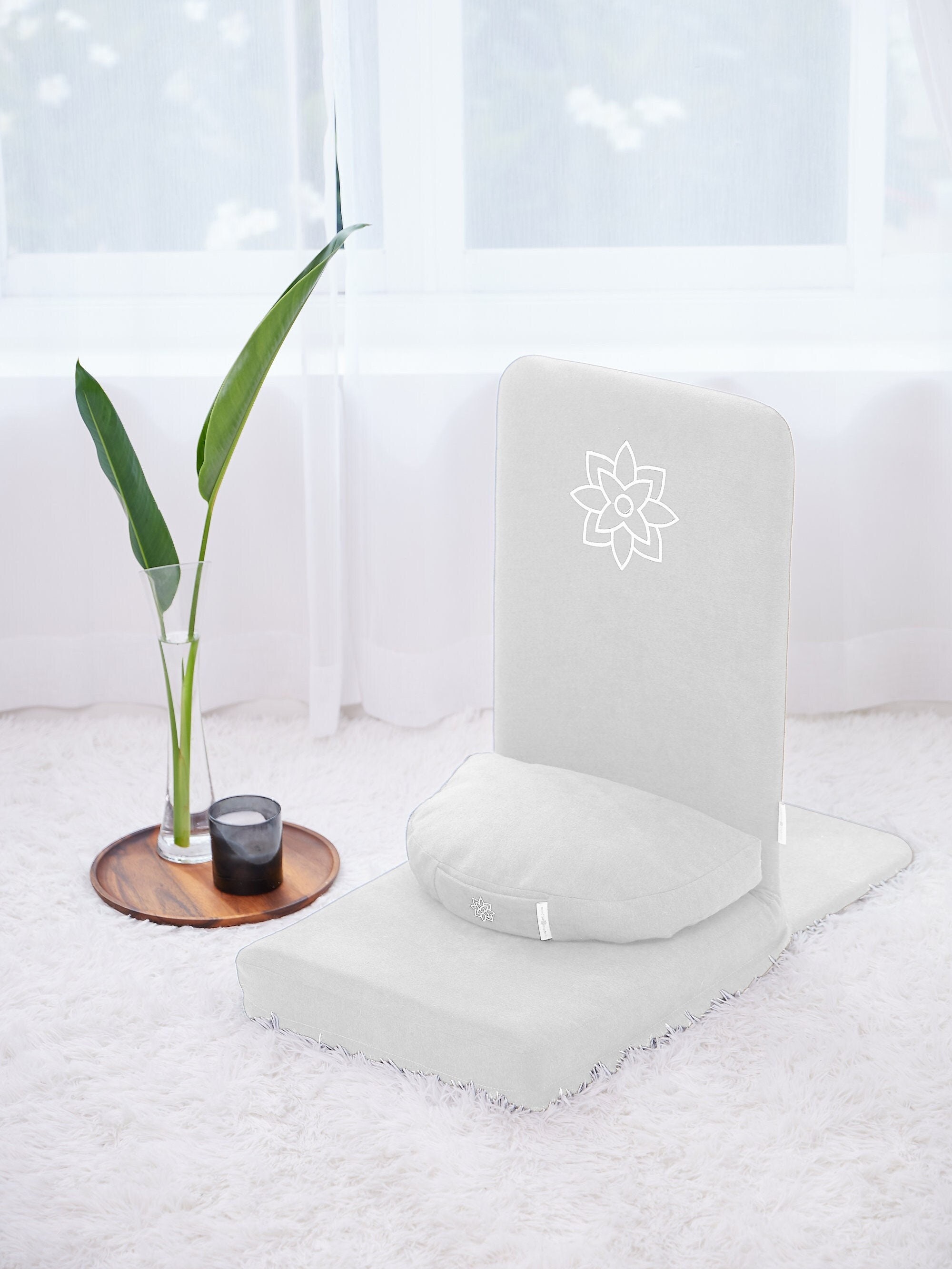 White Folding Meditation Chair, Meditation Cushion With Back