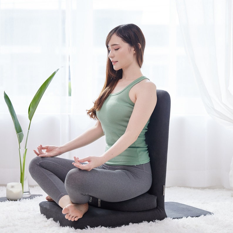 Gray Folding Meditation Chair, Meditation Cushion with Back Support, Japanese Floor Chair, Floor Cushion, Zafu Pillow image 3