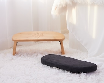 Padded Meditation Bench, Folding Seat with Cushion, Bamboo Seiza Bench, Folding Yoga Seat, Yoga Gifts, Floor Cushion