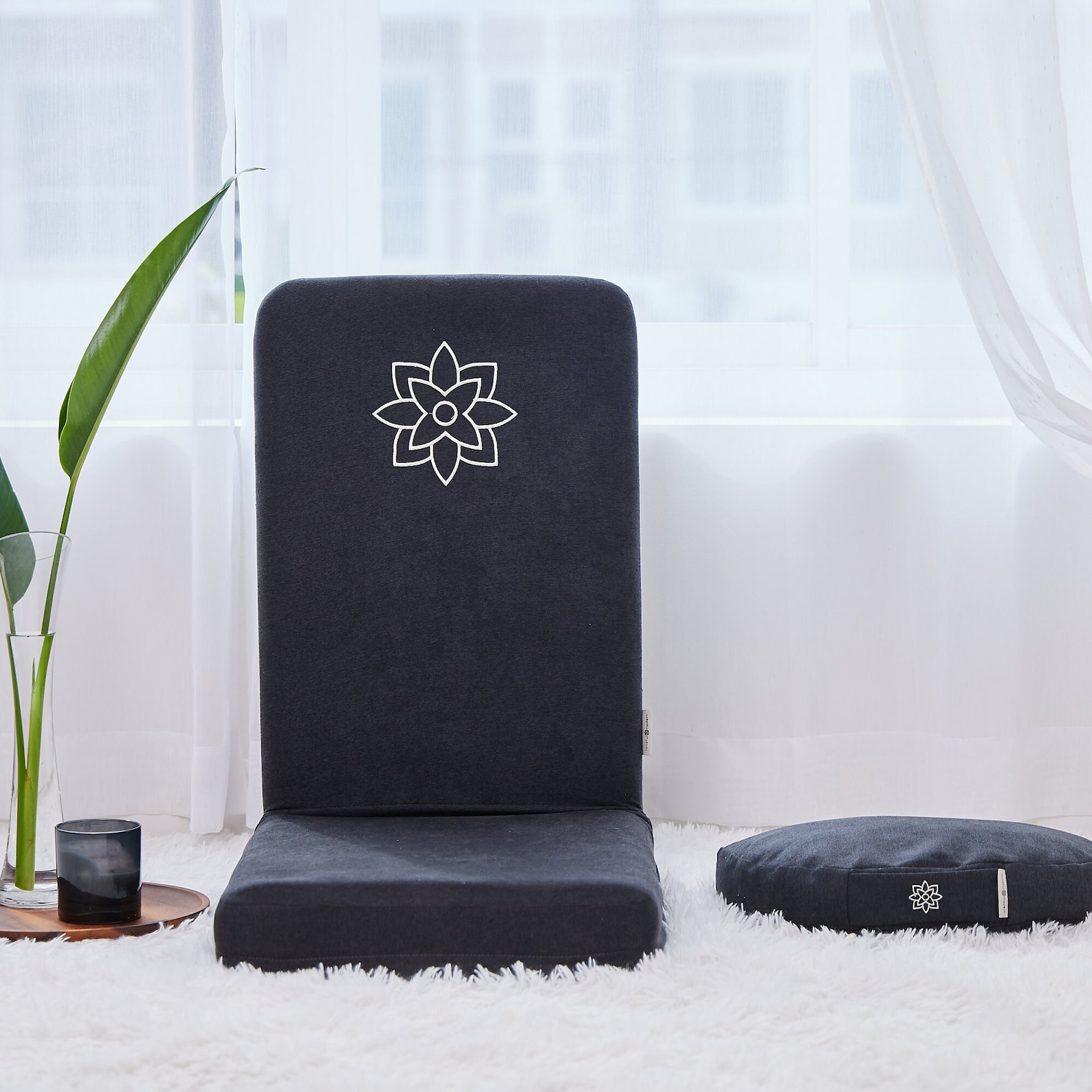 Black Folding Meditation Chair Meditation Cushion With Back Etsy