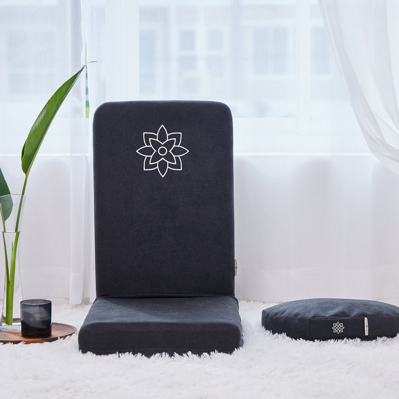 Black Folding Meditation Chair, Meditation Cushion with Back Support, Japanese Floor Chair, Floor Cushion, Zafu Pillow image 3