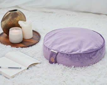 Purple Velvet Meditation Cushion, Zafu and Zabuton, Buckwheat Floor Cushion, Meditation Pillow, Large Yoga Floor Pillow, Meditation Gift