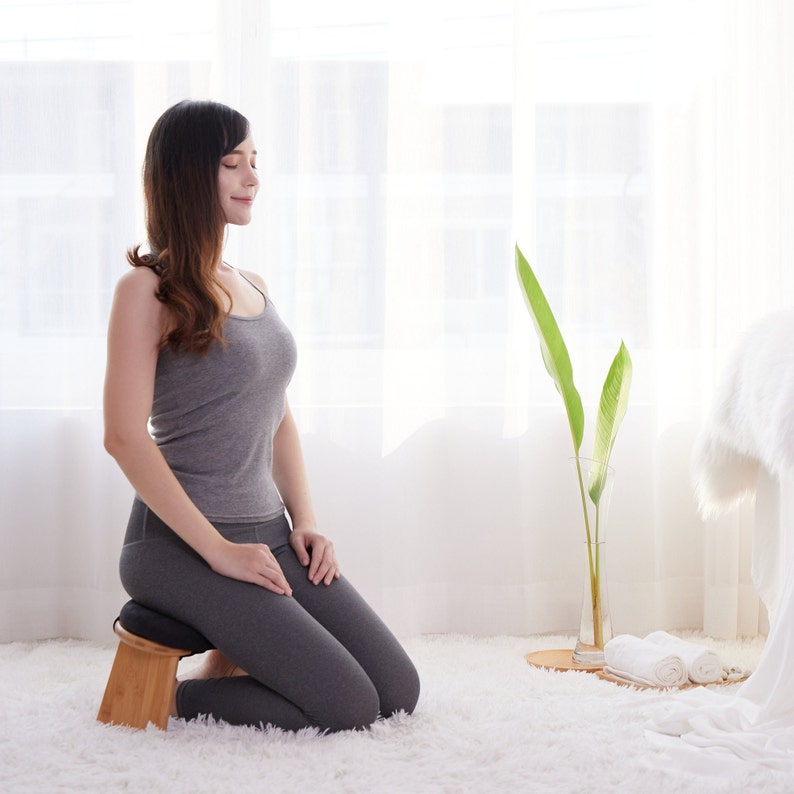 Padded Meditation Bench, Folding Seat with Cushion, Bamboo Seiza Bench, Folding Yoga Seat, Yoga Gifts, Floor Cushion image 3