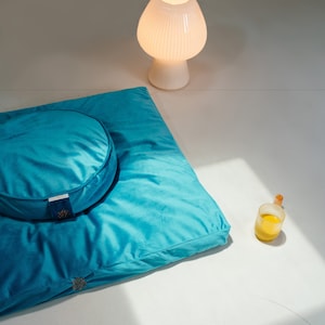 Green Velvet Meditation Cushion Set, Zafu Zabuton, Buckwheat Floor Cushion, Meditation Pillow Set, Large Floor Pillow Tropical Turquoise