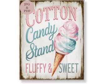 Cotton Candy Wall Art Vintage Carnival Stand Sweet Shop Sign Fluffy Pink Blue Treat Printable Fair Food Decor Digital Kitchen Poster Gift