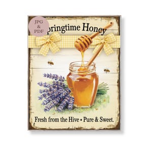 Honig Schild Bauernhaus Bienen Wand Kunst Rustikal Honig Glas Lavendel Küche Dekor Süß Bienenstock Printable Vintage Landhaus Dekor