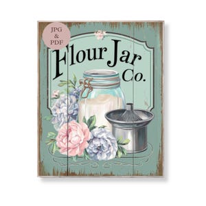 Mehltopf Co Küche Schild Shabby Chic Backen Wand Kunst rustikal Speisekammer Dekor Vintage Mehl druckbare Bauernhaus Stil digitaler Download Poster