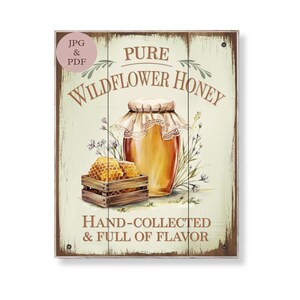 Wildblumen Honig Zeichen Vintage Imkerei Wand Kunst rustikale Cottage Küche Printable Bauernhaus Honigglas Digital Dekor Instant Download Poster