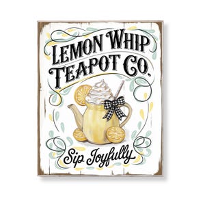 Lemon Kitchen Wall Art Teapot Printable Shabby Chic Tea Decor Vintage Cottagecore Sign Citrus Whipped Drink Illustration Gift Idea Download