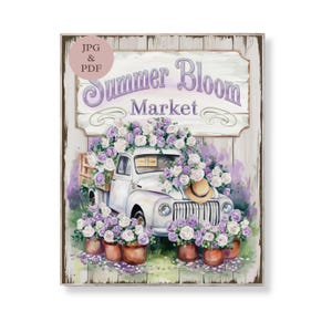 Purple Flower Truck Printable: Vintage Farmhouse Wall Art (Digital Download)