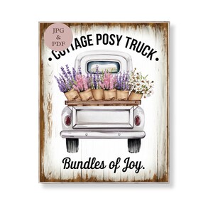 Cottage Posy Truck Print: Rustic Lavender Flower Market Art (Digital Download)