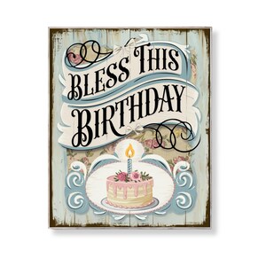 Birthday Wall Art Printable Christian Cake Sign Shabby Chic Party Decor Digital Download Bless This Birthday Vintage Scripture Style Gift