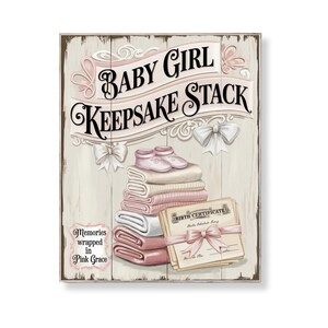 Baby meisje aandenken stapel muur kunst kinderkamer afdrukbare roze vintage deken geboorteakte teken Shabby chique christelijke babykamer decor poster