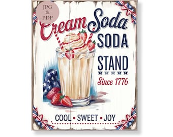 Cream Soda Stand Sign: Patriotic Vintage Kitchen Decor (digital