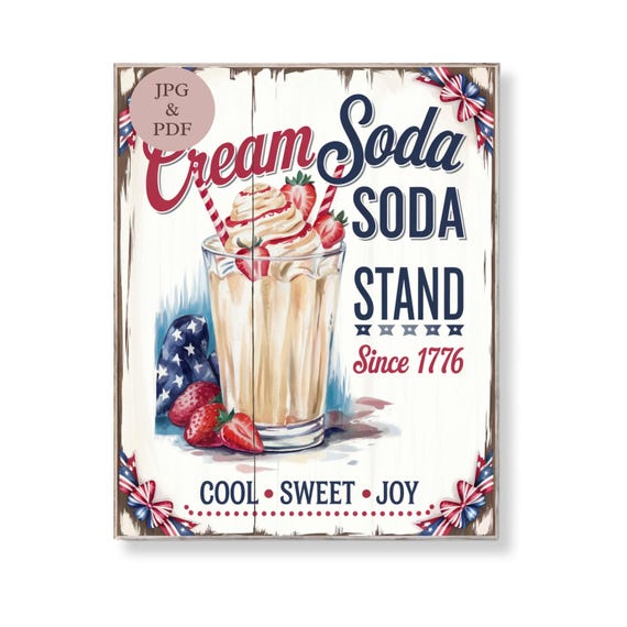 Cream Soda Stand Sign: Patriotic Vintage Kitchen Decor (digital