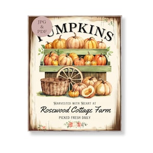 Pumpkin Patch Farmhouse Wall Art Rustic Fall Decor Rosewood Cottage Farm Printable Harvest Kitchen Sign Digital Autumn Market Download