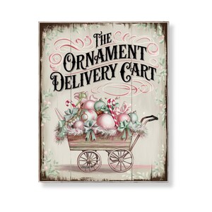 Vintage Christmas Ornament Cart Print: Pink & Green Holiday Wall Art (Digital Download 8x10 PDF/JPG)