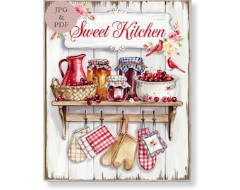 Insegna da cucina Sweet Cherry: arte da dispensa vintage Cottagecore (download digitale 8x10 PDF/JPG)
