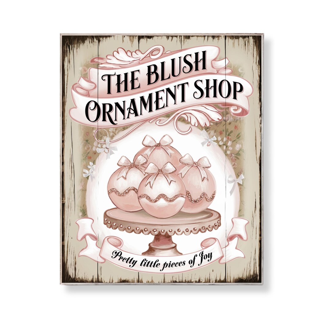 Blush Ornament Sign Digital Download Pink Christmas Printable Vintage ...