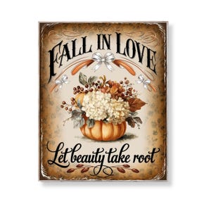 Fall Pumpkin Floral Shabby Chic Art Print: Vintage Harvest Bouquet (Digital Download 8x10 PDF/JPG)