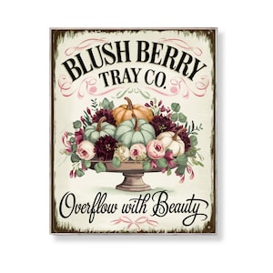 Blush Pumpkin Fall Floral Art: Cottagecore Tiered Tray Decor (Digital Download 8x10 PDF/JPG)