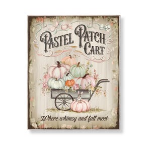 Pastel Pumpkin Cart Fall Art Print: Shabby Chic Autumn Decor (Digital Download 8x10 PDF/JPG)