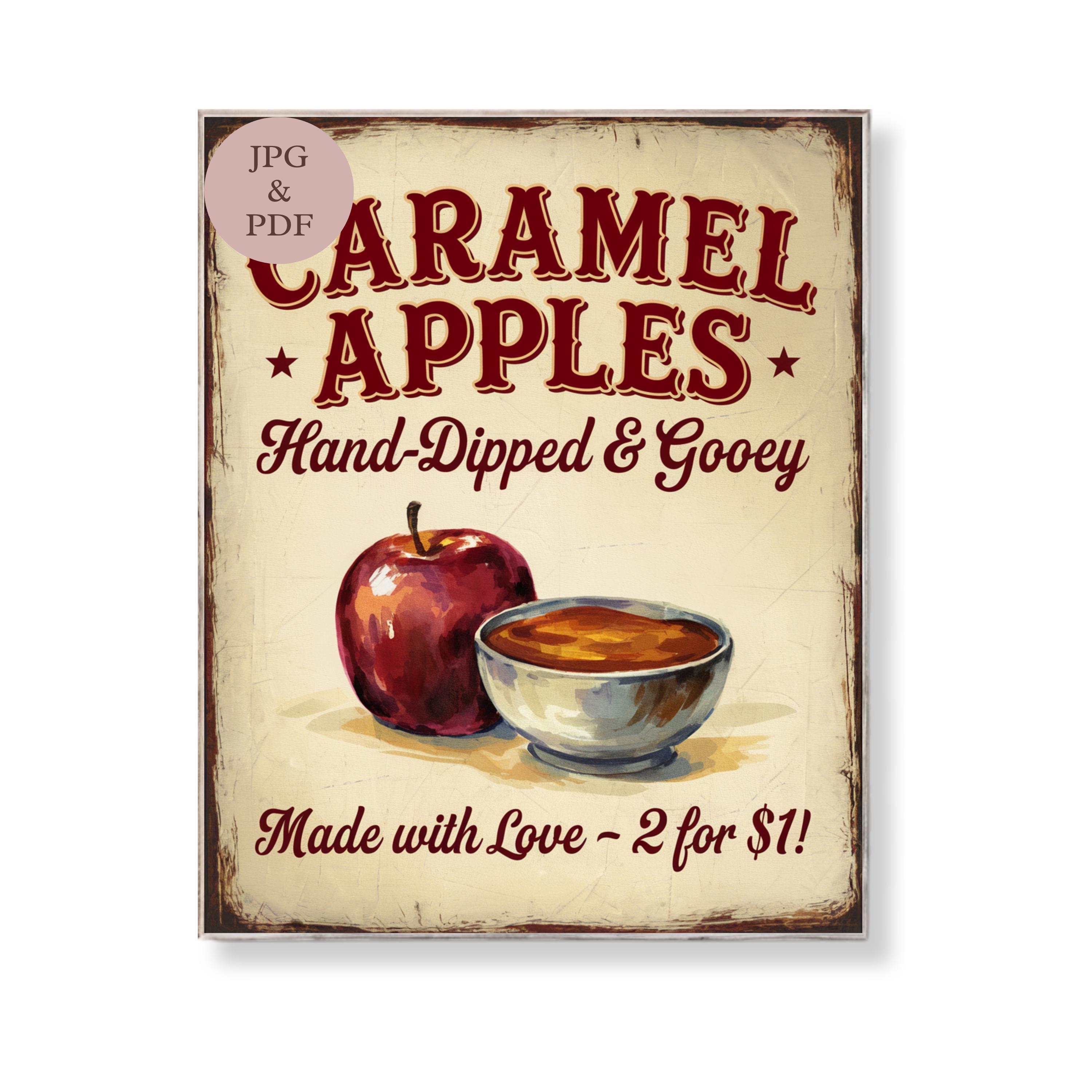 Vintage Caramel Apple Sign: Rustic Fall Kitchen Decor (8x10 Digital ...