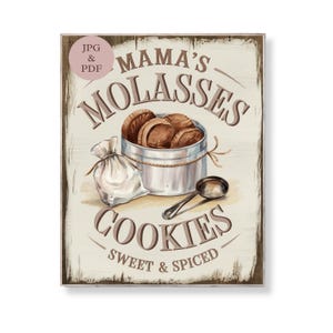 "Mama's Molasses Cookies ""Plätzchen"" Schild Vintage Küche Cookie Dose Druck Shabby Chic Speisekammer Dekor Digitaler Download Poster"