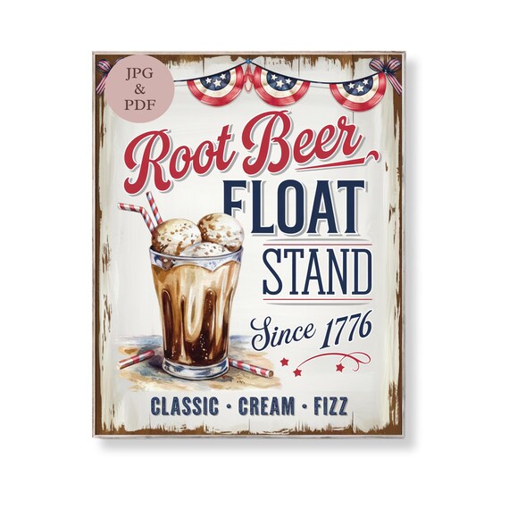Root Beer Float Stand Sign: Vintage Americana Kitchen Art (digital