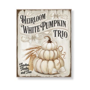 Heirloom White Pumpkin Stack Wall Art Fall Tiered Tray Decor Neutral Autumn Printable Farmhouse Sign Shabby Chic Vintage Digital Download