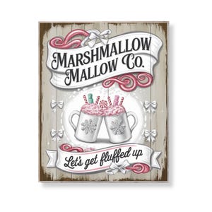 Marshmallow Cocoa Print: Retro Hot Chocolate Mug, Snowflake Decor (Digital Download 8x10 PDF/JPG)