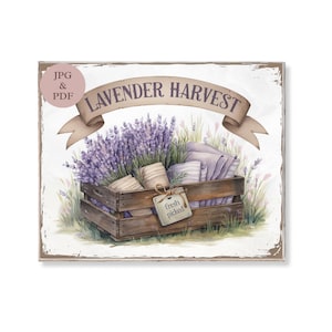 Lavendel Ernte Kiste Zeichen Vintage Französisch Bauernhaus Wand Kunst Rustikal Botanische Dekor Shabby Chic Kräuter Druck Digital Download Küche Poster