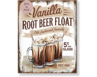 Root Beer Float Wall Art Retro Vanilla Ice Cream Soda Shop Sign Paddington Lane Vintage Summer Drink Printable Digital Decor