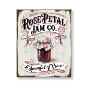 Rose Petal Marmelade Wand Kunst Druckbar Vintage Pantry Schild Shabby Chic Küche Dekor Digital Floral Label Poster Bauernhaus Cottage Download Geschenk