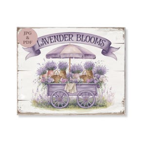 Lavendel blüht Blumen Warenkorb Schild Vintage Markt Wand Kunst Shabby Chic Blumendruck Cottage Garten Dekor Digital Download Sommer Poster