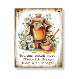 Honigglas Küche Wand Kunst Printable mit Zitat Rustikale Bauernhaus Dekor mit Gänseblümchen und Sackleinen Lustige Land Wisdom Digital Download Poster