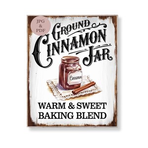 Gemahlenes Zimtglas Wandbild Vintage Gewürz Label Küchenschild Shabby Chic Pantry Printable Rustikal Backen Dekor Digital Download Poster