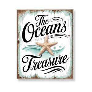 The Oceans Treasure Vintage Starfish Printable Sign Coastal Beach Quote Wall Art Digital Ocean Decor Nautical Summer Gift Download Poster