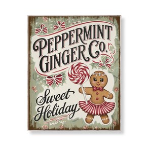 Gingerbread Girl Christmas Print: Retro Candy Cane Wreath (Digital Download 8x10 PDF/JPG)