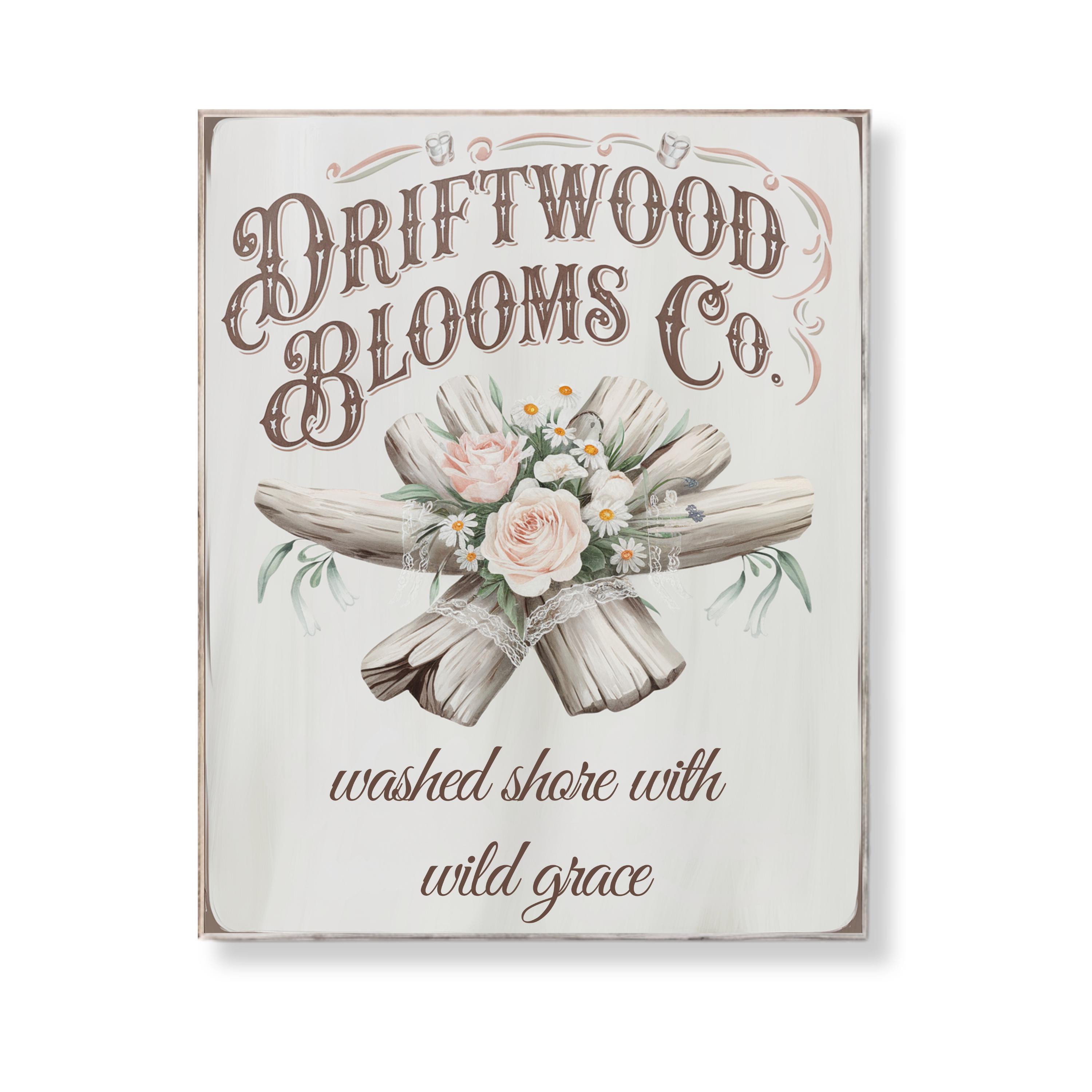 Driftwood Blooms Co Printable Wall Art Coastal Floral Sign Shabby Beach Cottage Decor with Pink Roses and Lace Digital Download Poster Gift