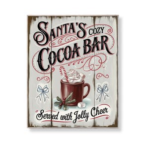 Santa&#39;s Cocoa Bar Sign Christmas Hot Chocolate Wall Art Holiday Kitchen Printable Vintage Style Digital Download for Winter Drink Station
