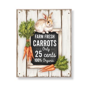 Farm Fresh Carrots Bunny Wall Art Shabby Chic Farmhouse Printable Spring Market Sign Rustic Kitchen Decor Country Pantry Print Download Gift