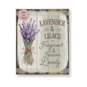 Lavendel und Flieder Wand Kunst Vintage Blumen Zeichen rustikale botanische Druck Hütte Garten Dekor Shabby Chic lila Blumenstrauß Digital Download