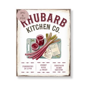 Rhabarber Küche Co Zeichen Vintage Speisekammer Wand Kunst Bauernhaus Obst Dekor Marmeladenglas Druck Rustikale Rezept Karte Digital Backen Küche Download Geschenk