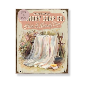 Vintage Laundry Soap Co Sign French Cottage Washroom Wall Art Shabby Chic Lace Clothesline Print Farmhouse Laundry Decor Digital Download