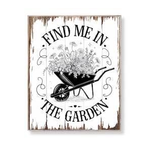 Arte de parede &quot;Encontre-me no jardim&quot; para impressão com carrinho de mão vintage, arte floral preta, decoração de jardim de casa de campo, amantes da natureza, download