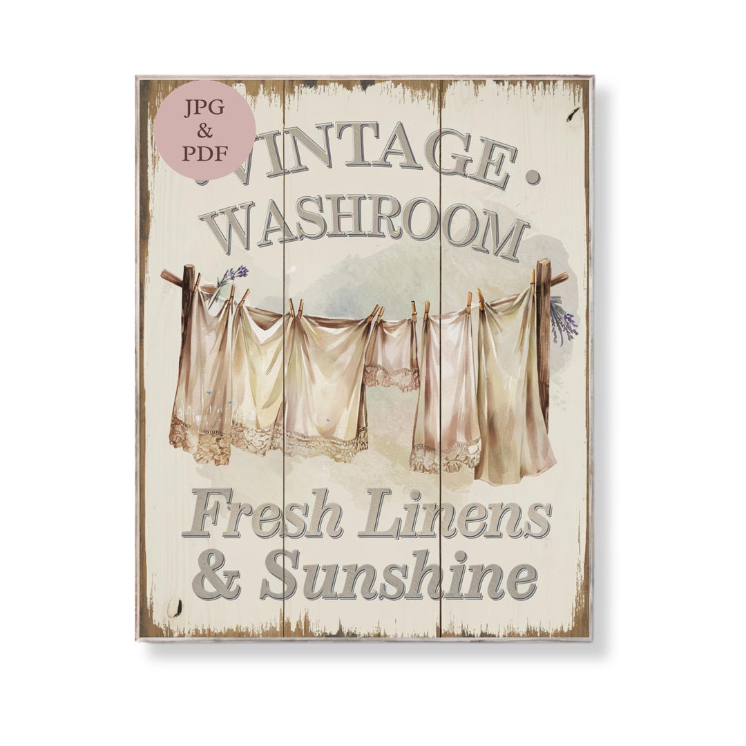 Vintage Washroom Wall Art Digital Laundry Sign Fresh Linens and ...